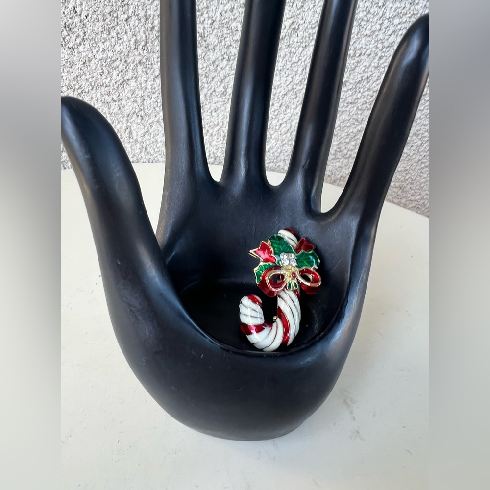 Vintage small pin brooch enamel Christmas candy cane colorful rhinestones